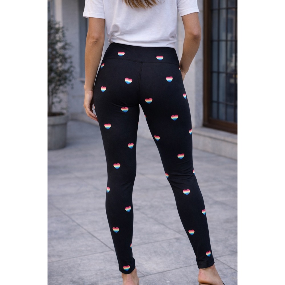 Spiritual Gangster Rainbow Heart‎ High Waist Leggings Black Yoga Pants Small